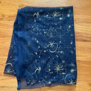 Navy + Gold Celestial Embroidered Novelty Mesh Fabric Glitter Sewing Crafts
